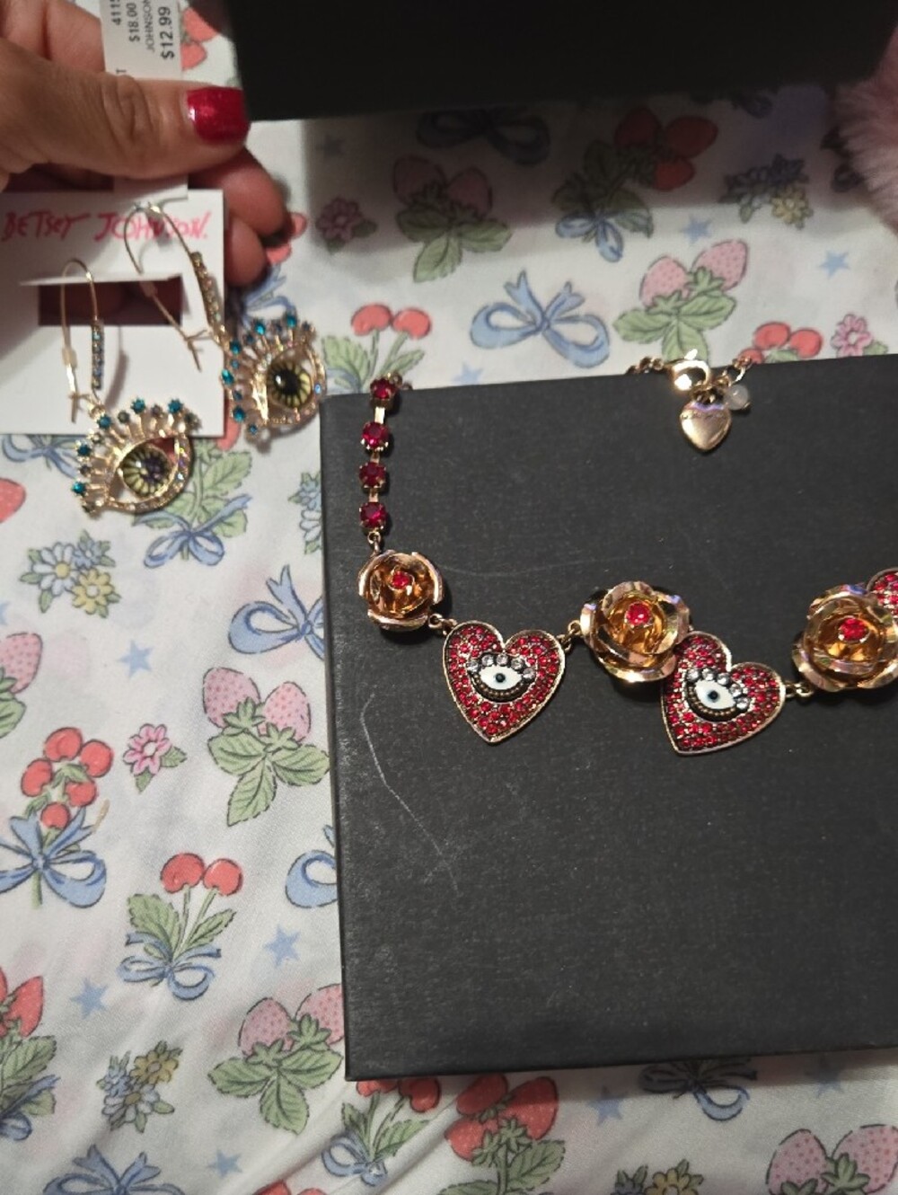 Betsey Johnson Gold-Tone Red and Turquoise Crystal Charm Bracelet - Picture 5 of 6
